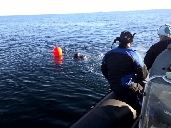 Så er han på vej i dybet...